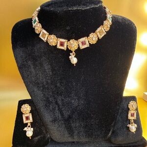 Elegant Gold and Red Jewelry Set